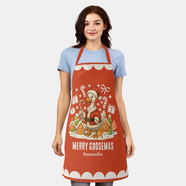 Santa Goose Christmas Holiday Apron (Worn)