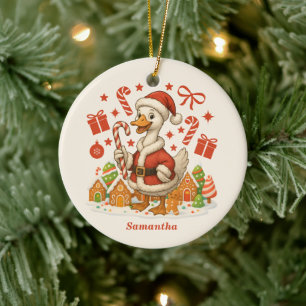 Santa Goose Christmas Holiday Ceramic Tree Decoration