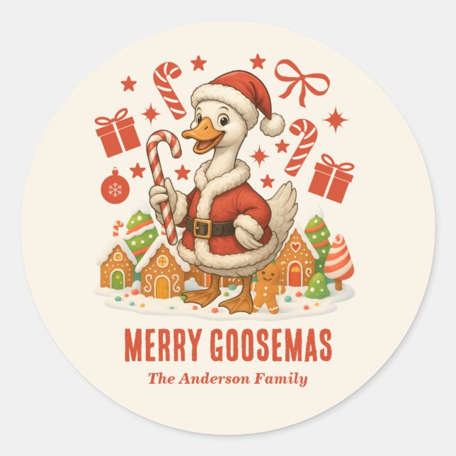 Santa Goose Christmas Holiday Classic Round Sticker (Front)