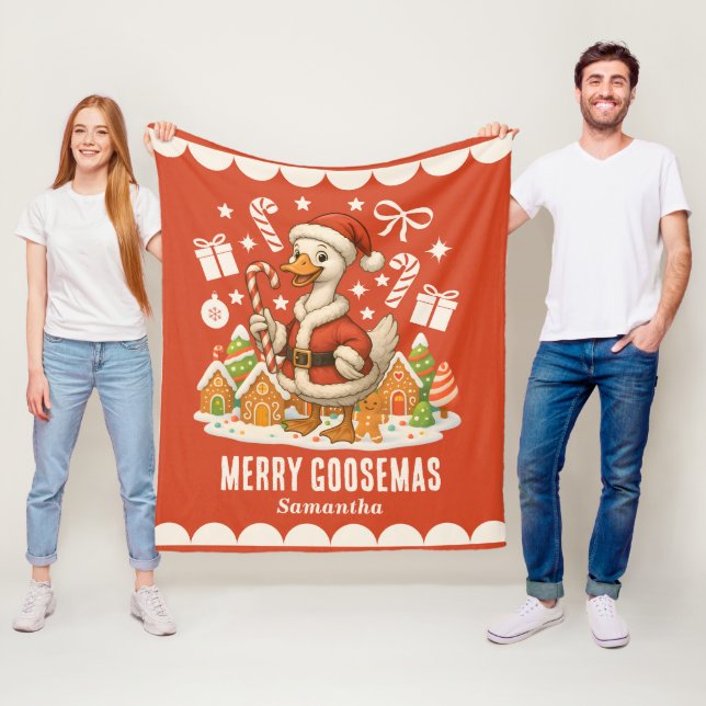 Santa Goose Christmas Holiday Fleece Blanket (In Situ)