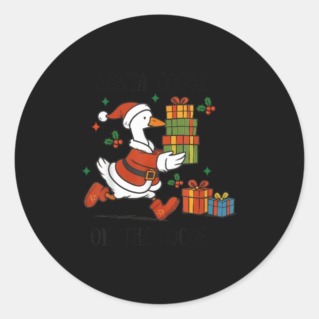 Santa Goose On The Loose Merry Goosemas Christmas  Classic Round Sticker (Front)