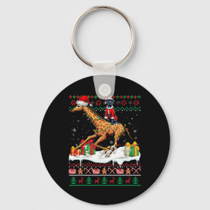 Santa Great Dane Riding Giraffe Christmas Sweater Key Ring