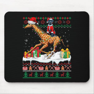 Santa Great Dane Riding Giraffe Christmas Sweater Mouse Mat