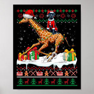 Santa Great Dane Riding Giraffe Christmas Sweater  Poster