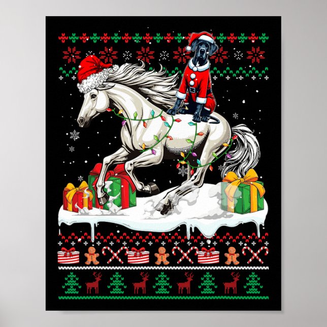 Santa Great Dane Riding Horse Christmas Sweater Lo Poster (Front)