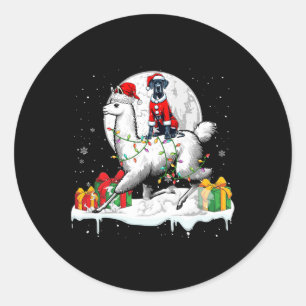 Santa Great Dane Riding Llama Christmas Owner Kids Classic Round Sticker