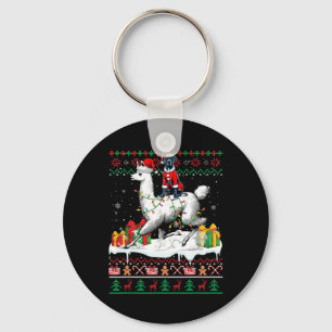 Santa Great Dane Riding Llama Christmas Sweater Lo Key Ring