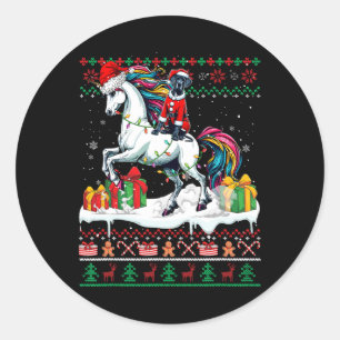 Santa Great Dane Riding Unicorn Christmas Sweater  Classic Round Sticker