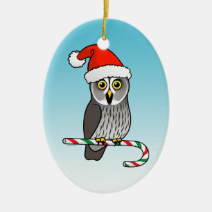 Santa Great Grey Owl Christmas Ceramic Tree Decoration
