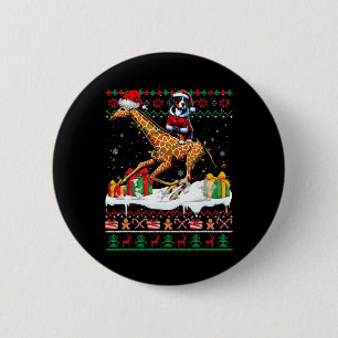 Santa Greater Swiss Mountain Riding Giraffe Xmas S 6 Cm Round Badge