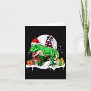 Santa Greater Swiss Mountain Riding T-rex Christma Card