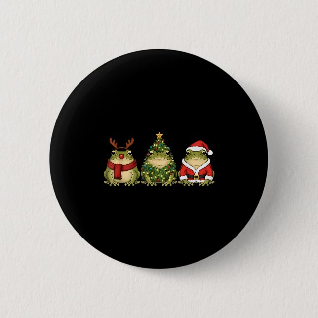 Santa Green Frog Christmas Tree Frog Lover Animal  6 Cm Round Badge (Front)
