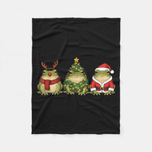Santa Green Frog Christmas Tree Frog Lover Animal Fleece Blanket