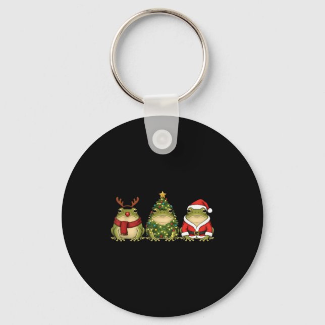 Santa Green Frog Christmas Tree Frog Lover Animal  Key Ring (Front)