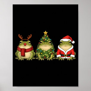 Santa Green Frog Christmas Tree Frog Lover Animal Poster
