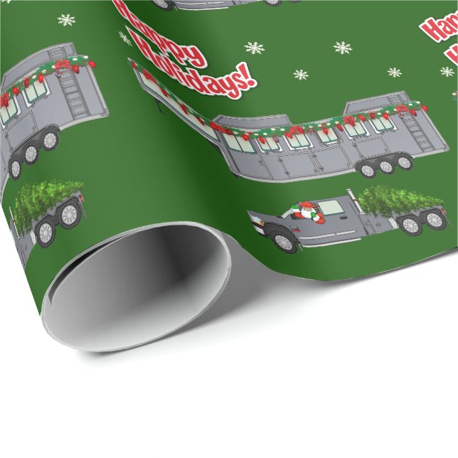 Santa Grey Truck and Horse Trailer Christmas  Wrapping Paper (Roll Corner)