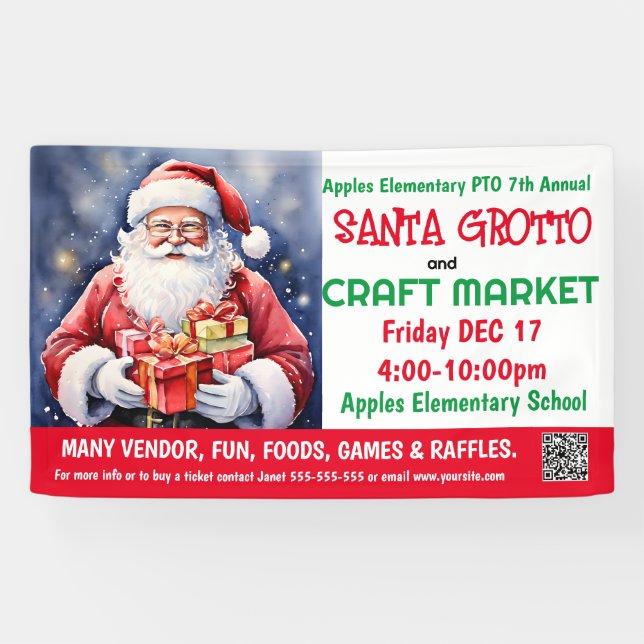 Santa Grotto & Craft Market PTO PTA Church Banner (Horizontal)