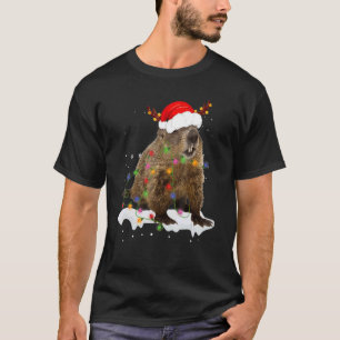 Santa Groundhog Animal Christmas Lights  Christmas T-Shirt