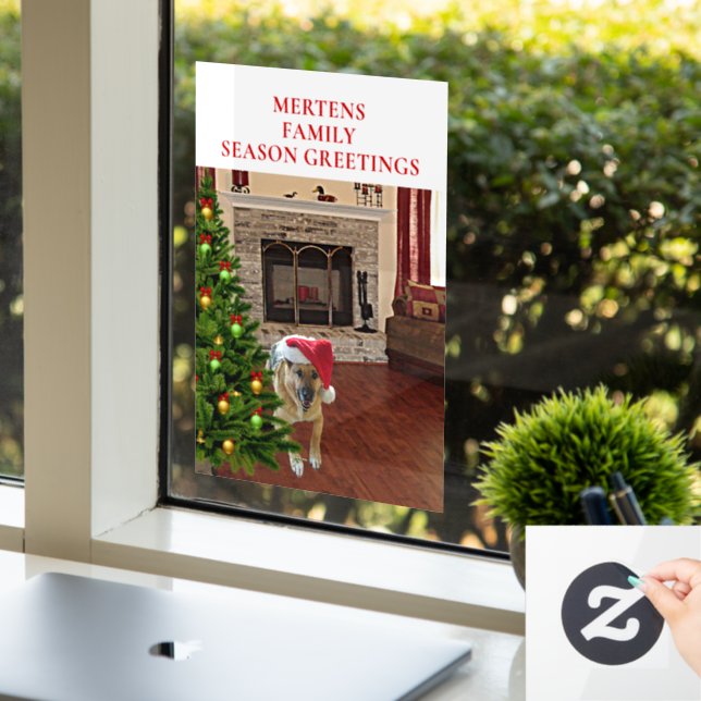 Santa GSD Dog Christmas Tree Home Store Vinyl 8x11 Window Cling (Office)