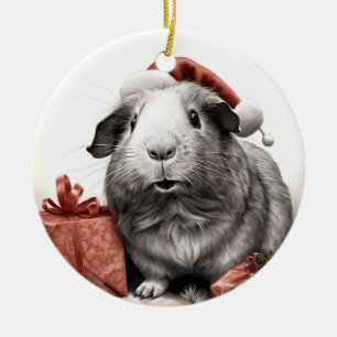 Santa Guinea Pig Christmas Ceramic Tree Decoration