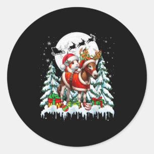 Santa Guinea Pig Riding Reindeer Donkey Christmas Classic Round Sticker
