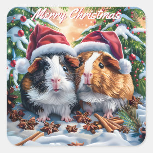 Santa Guinea Pigs Christmas Square Sticker