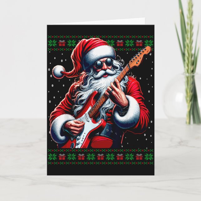 Santa Guitar Musician Guitarist Ugly Christmas Swe Card (Front)