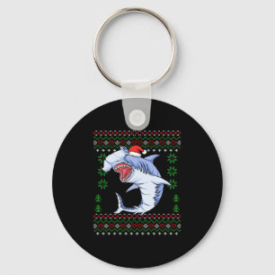 Santa Hammerhead Shark Christmas Ugly Xmas Sweater Key Ring