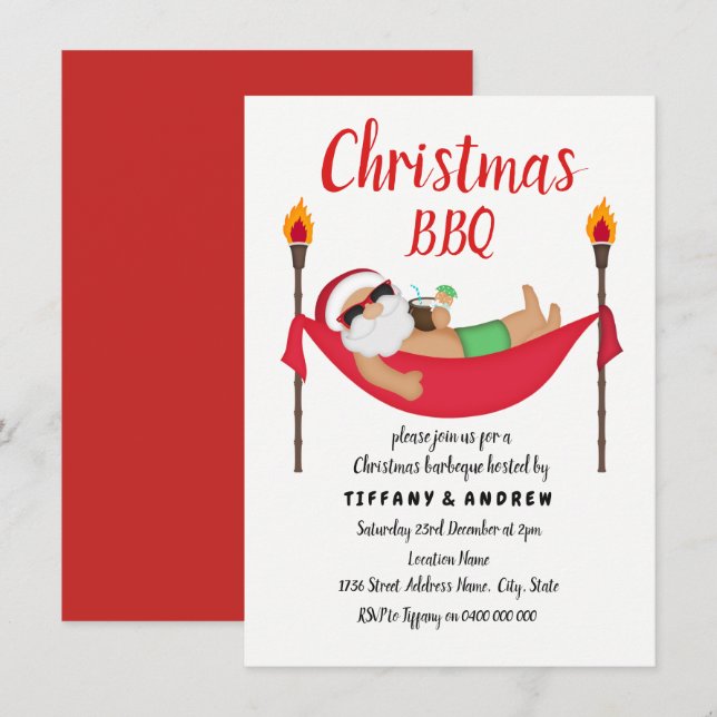 Santa Hammock Summer Christmas Barbeque BBQ Invite (Front/Back)