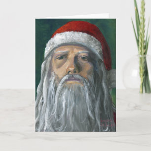 Santa, Hand Painted, Stern Face Holiday Card