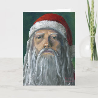 Santa, Hand Painted, Stern Face Holiday Card