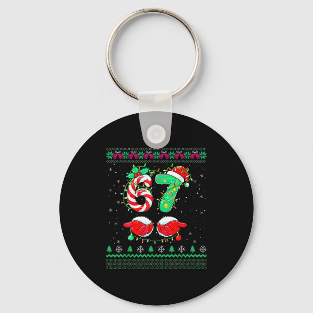 Santa Hands 67 Christmas Ugly Sweater Six Seven Me Key Ring (Front)