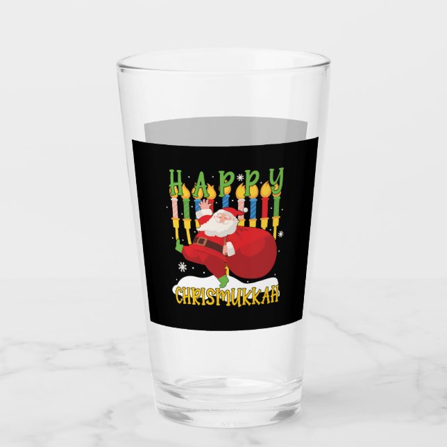 Santa Happy Chrismukkah Funny Hanukkah Christmas Glass (Front)