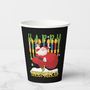 Santa Happy Chrismukkah Funny Hanukkah Christmas Paper Cups