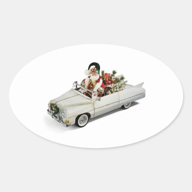 **SANTA HAS A BRAND NEW RIDE** CHRISTMAS OVAL STICKER (Front)