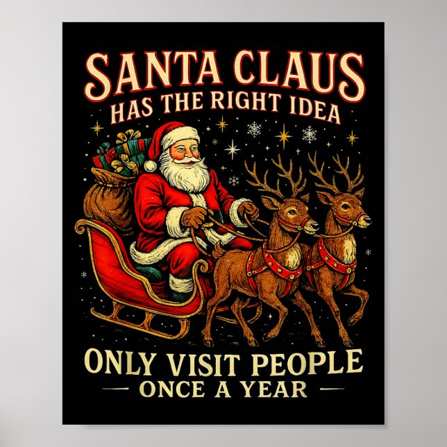 Santa Has The Right Idea Funny Introvert Christmas Poster (Front)