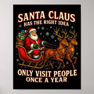 Santa Has The Right Idea Funny Introvert Christmas Poster