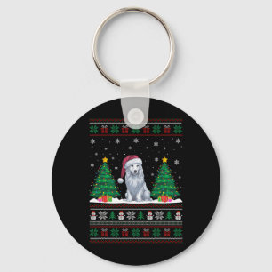 Santa Hat Akbash Dog Christmas Tree Lights Ugly Sw Key Ring