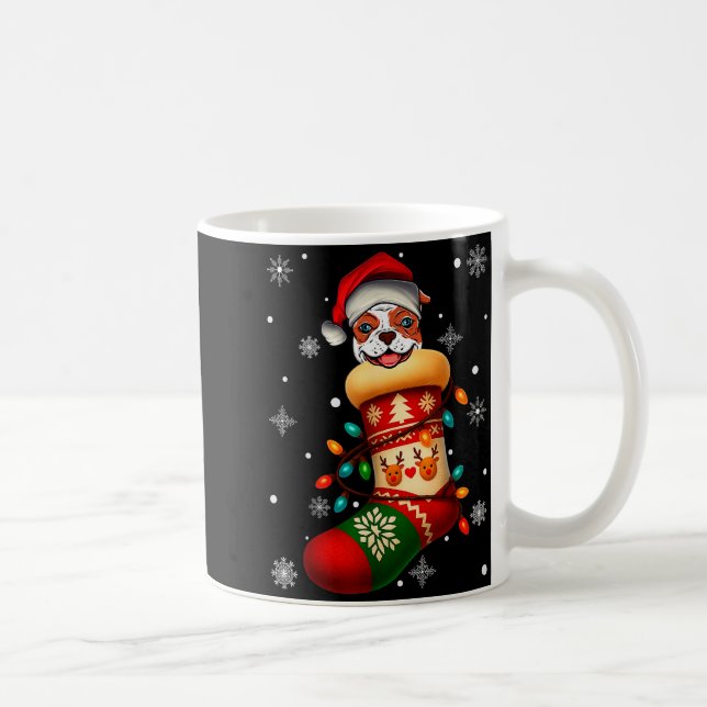 Santa Hat American Bulldog Dog In Christmas Socks  Coffee Mug (Right)