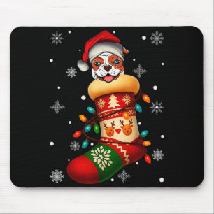 Santa Hat American Bulldog Dog In Christmas Socks Mouse Mat
