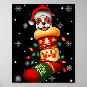 Santa Hat American Bulldog Dog In Christmas Socks  Poster