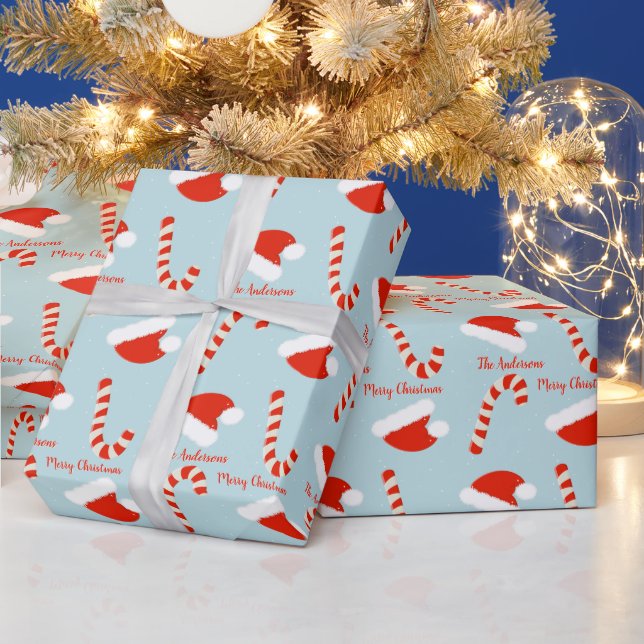 Santa Hat and Candy Cane Wrapping Paper (Holidays)