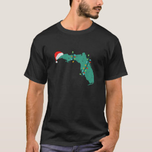 Santa Hat and Lights State Outline Christmas In Fl T-Shirt