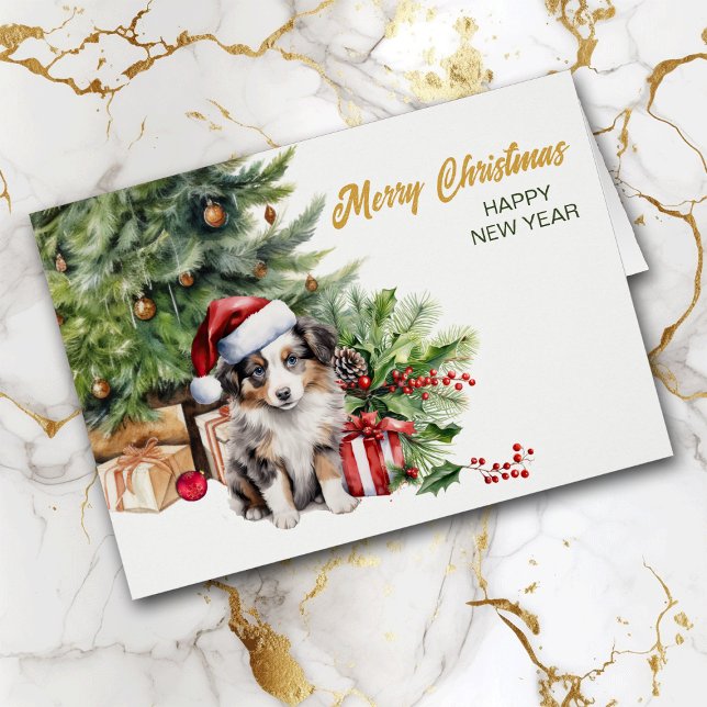 Santa Hat Australian Shepherd Puppy Dog Christmas (Creator Uploaded)