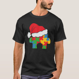 Santa Hat Autism Puzzle Christmas Autistic Xmas T-Shirt