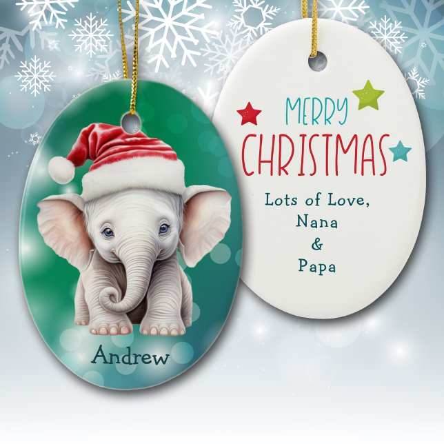 Santa Hat Baby Elephant Kids Ceramic Ornament (Creator Uploaded)