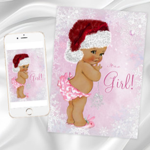 Santa Hat Baby Girl Winter Wonderland Baby Shower Invitation