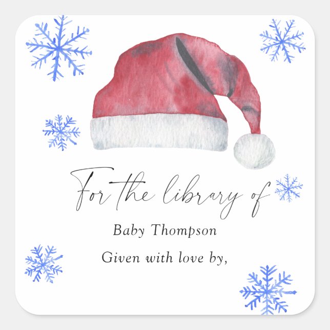 Santa hat - Baby Shower bookplate Square Sticker (Front)