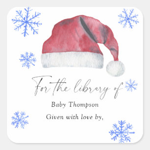 Santa hat - Baby Shower bookplate Square Sticker