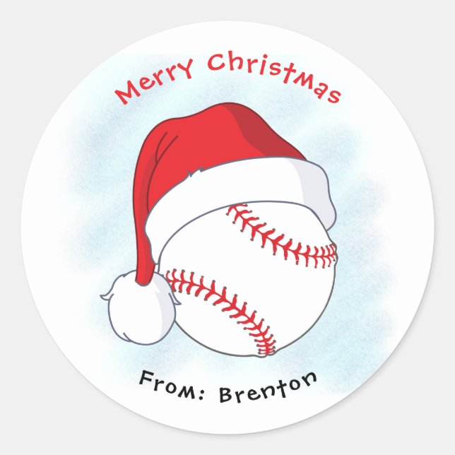 Santa Hat Baseball Merry Christmas Classic Round Sticker (Front)